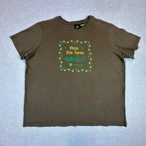 John Deere Bless This Farm Graphic T Shirt Brown Youth XL Farm Country Tractor T